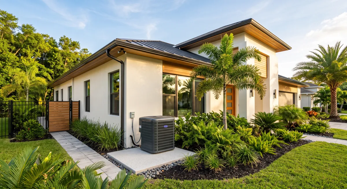 High-efficiency residential HVAC air conditioning unit outside modern home in Apopka FL