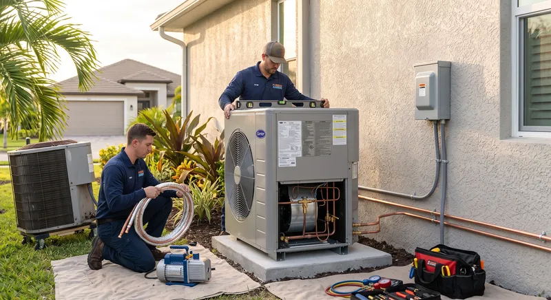 Turnkey SEER2 heat pump system replacement on equipment pad in Apopka FL